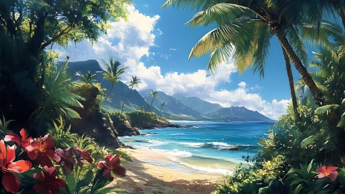 Tropical Coastal Paradise: Verdant Mountains Frame Crystalline Waters