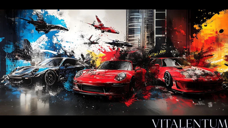 Jet-fueled street racers explode through urban color storms.
