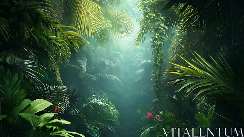 Dense Tropical Jungle Canopy with Sunlight.