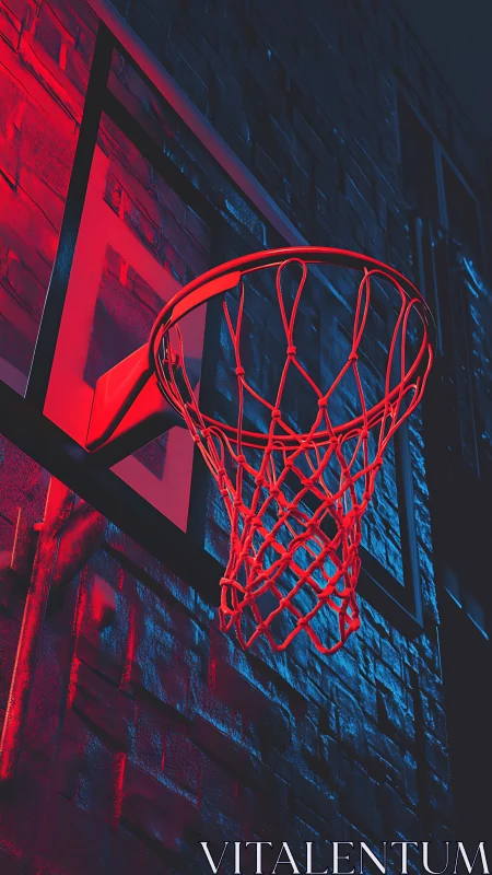 Neon city hoop glowing against a midnight brick wall.