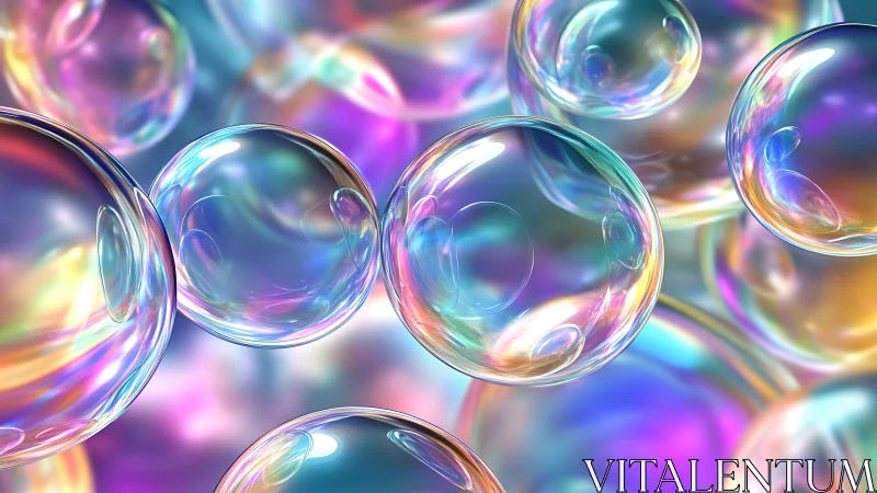 Iridescent soap bubbles rendered in high-gloss digital 3D