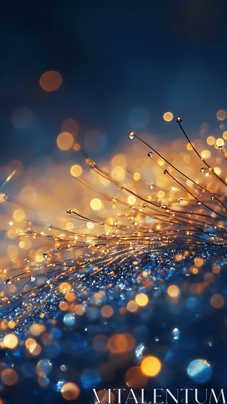 Macro view records dewdrops on filaments with bokeh lights