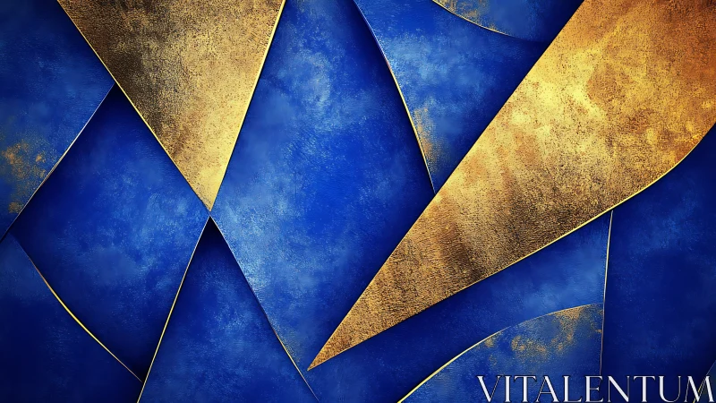 Textured geometric abstraction in cobalt blue and metallic gold.