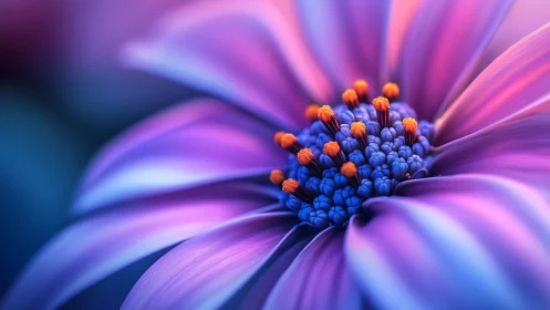 Vibrant Macro Bloom: Vivid Purple Petals with Striking Orange Center