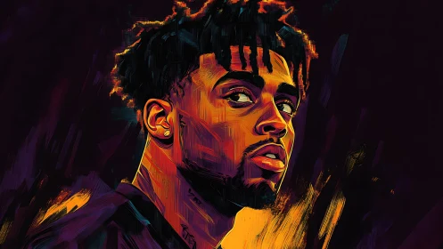 Neon-lit portrait of a bold gaze carved from electric strokes.