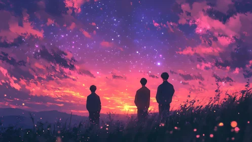 Stargazing friends trade secrets with a neon painted dusk