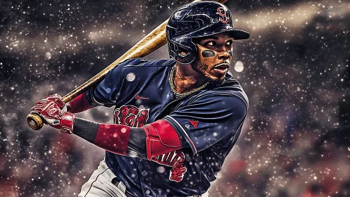 Starlit slugger winding up beneath a galaxy of grit.