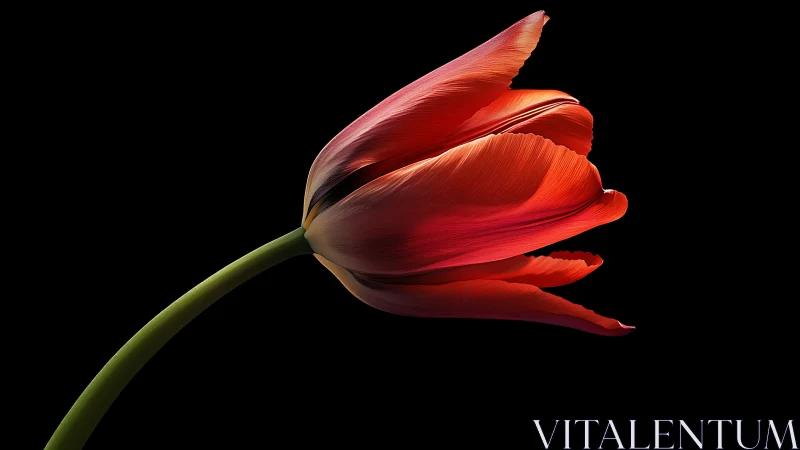 Red Tulip Against Black. Luminous petals unfold.