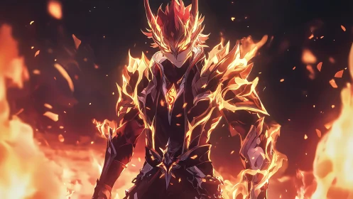 Armored inferno warrior rendered with dynamic emissive flame effects