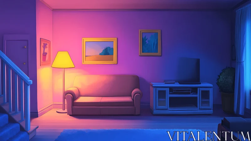 Bicolor interior lighting balances warm lamp glow and cool window tones