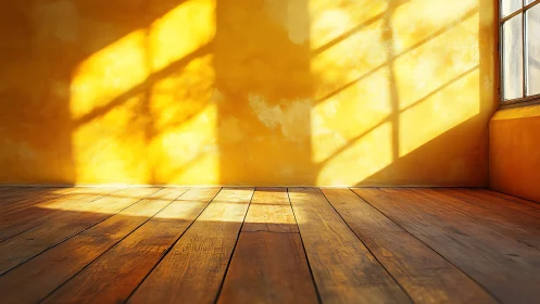 Sunlit wooden room glows with warm golden afternoon light