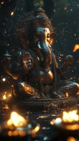 Firelit Ganesha in ember-kissed shrine of molten quietude.
