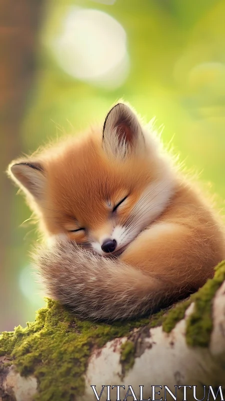 Sleeping fox cub rendered in soft-focus photorealistic style