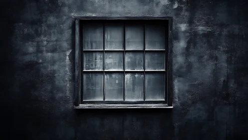 Moody weathered window quietly resting on a dark wall