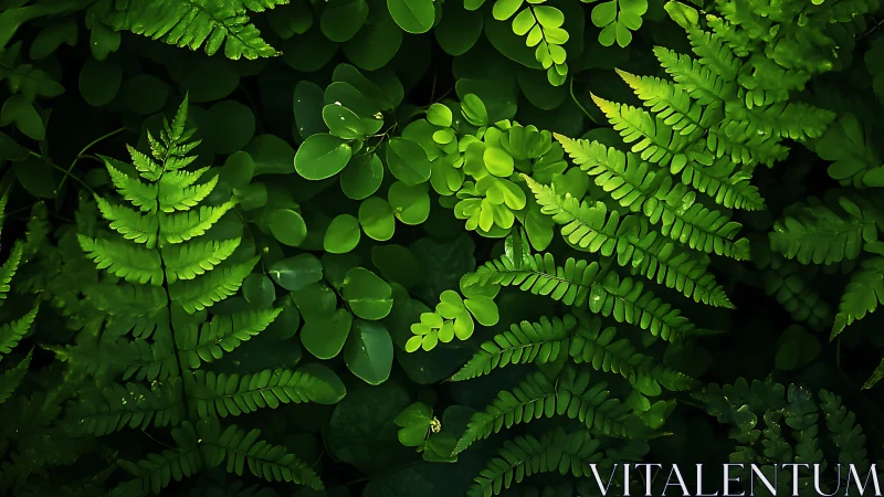 Dense green fern foliage with overlapping rounded leaves.