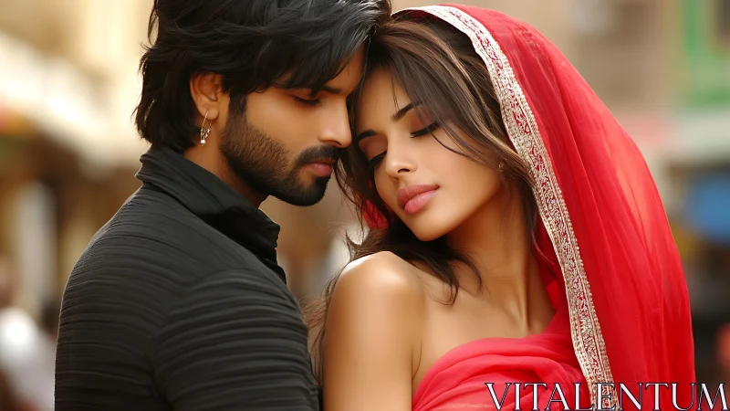 Digitally Rendered Couple Portrait With South Asian Wedding Aesthetic Styling