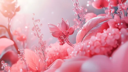 Pink Lotus Blossom Surrounded by Sparkling Water Droplets