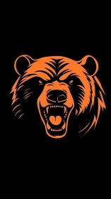 Orange vector bear head graphic shows frontal roaring view