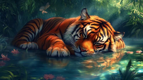 Resting Bengal tiger rendered in luminous digital realism
