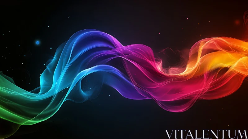 Flowing neon light ribbons drift across a dark cosmic void.