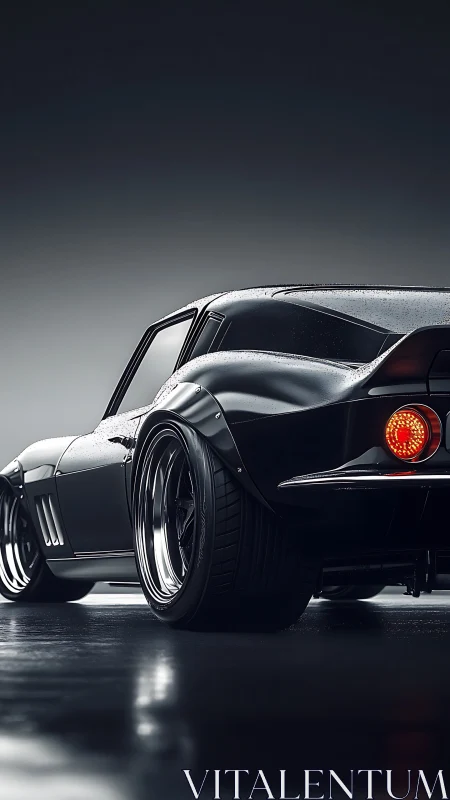 Sleek black muscle car stands poised under soft studio light