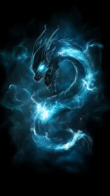 Stormborn specter serpent coils in crackling azure flame.