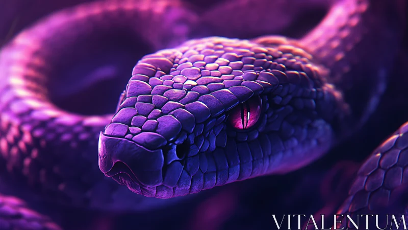 Luminous purple serpent curled in glowing neon calm.