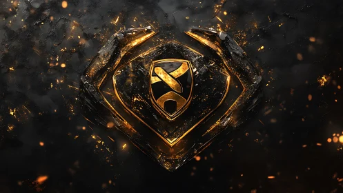 Molten neon crest crackles alive in a storm of golden shards