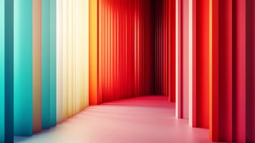 Color-gradient hallway glows with immersive abstract light