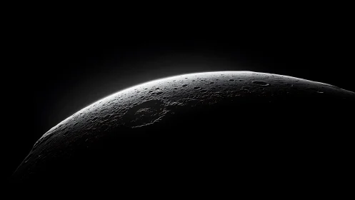 Lunar horizon arcs into darkness under stark cosmic light