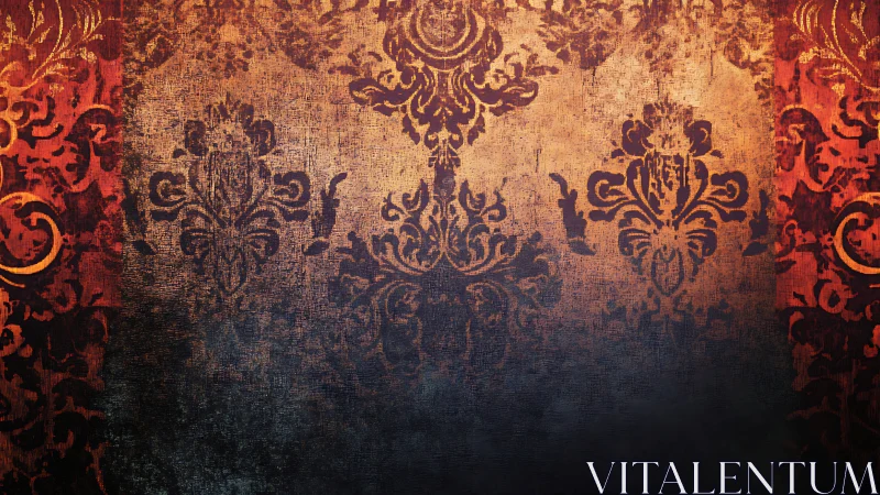 Faded baroque wallpaper smolders in embered twilight hush.