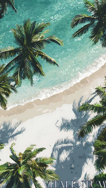 Aerial Tropical Beach Composition with Coconut Palms and Turquoise Water
