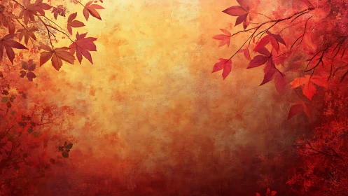Textured autumn foliage border with warm gradient background