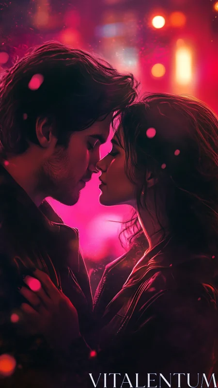 Neon-Lit Intimate Moment: Digital Portrait with Glowing Bokeh Ambiance.