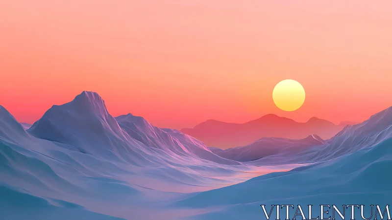 Cotton-candy horizon over frost-glass alien valleys.