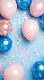 Playful Party Balloons Dancing on a Cheerful Blue Background.