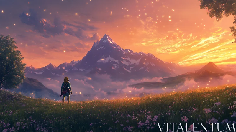 Twilight sparks crown a lone wanderer before dreaming peaks