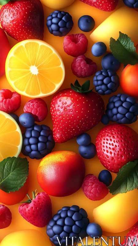 Sunlit berry carnival swirling around citrus and stonefruit.