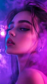 Neon-gradient portrait study with volumetric vapor lighting.