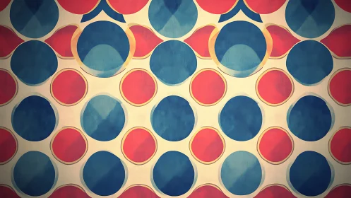 Playful blue and coral circles in a cozy retro pattern.