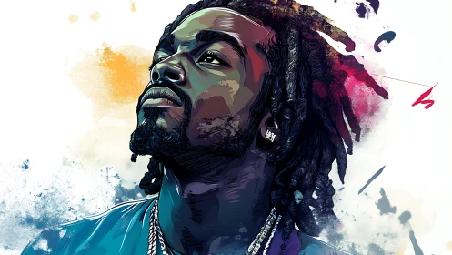 Neon shadows crown a defiant gaze in splashed urban color