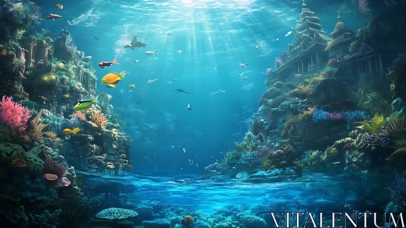 Sunlit underwater kingdom alive with coral and curious fish.