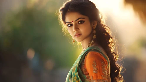 Photorealistic portrait in golden evening backlight.