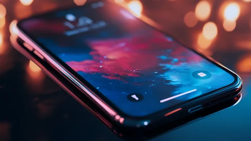Edge-lit smartphone with vivid abstract lock screen glow.