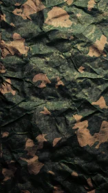 Wrinkled woodland camo fabric creates rugged tactical texture