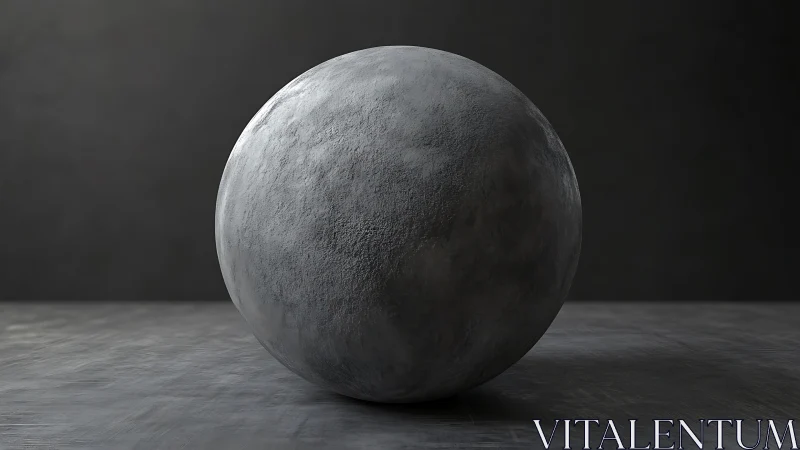 Concrete sphere stands centered under soft studio lighting