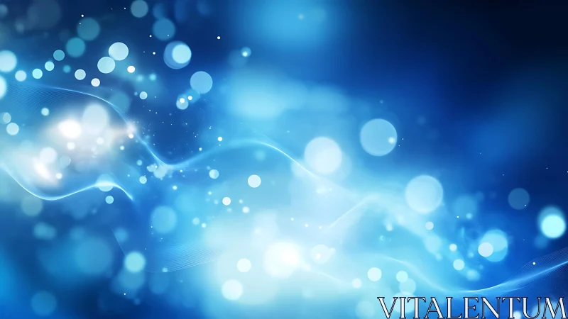Abstract Blue Light Bokeh Background with Glowing Particles.