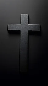 Matte black cross on dark minimal background.