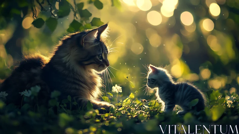 Cat and Kitten in Golden Garden Light.