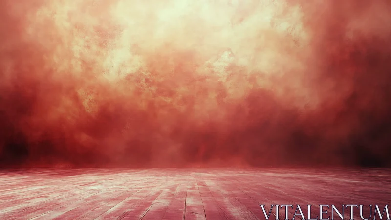Crimson fog rolls over an empty stage of polished light
